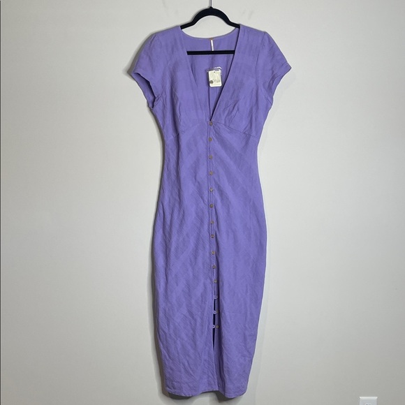 Free People | Women’s New in Town Midi Button Down Dress in Moonberry Size L NWT - Picture 2 of 7